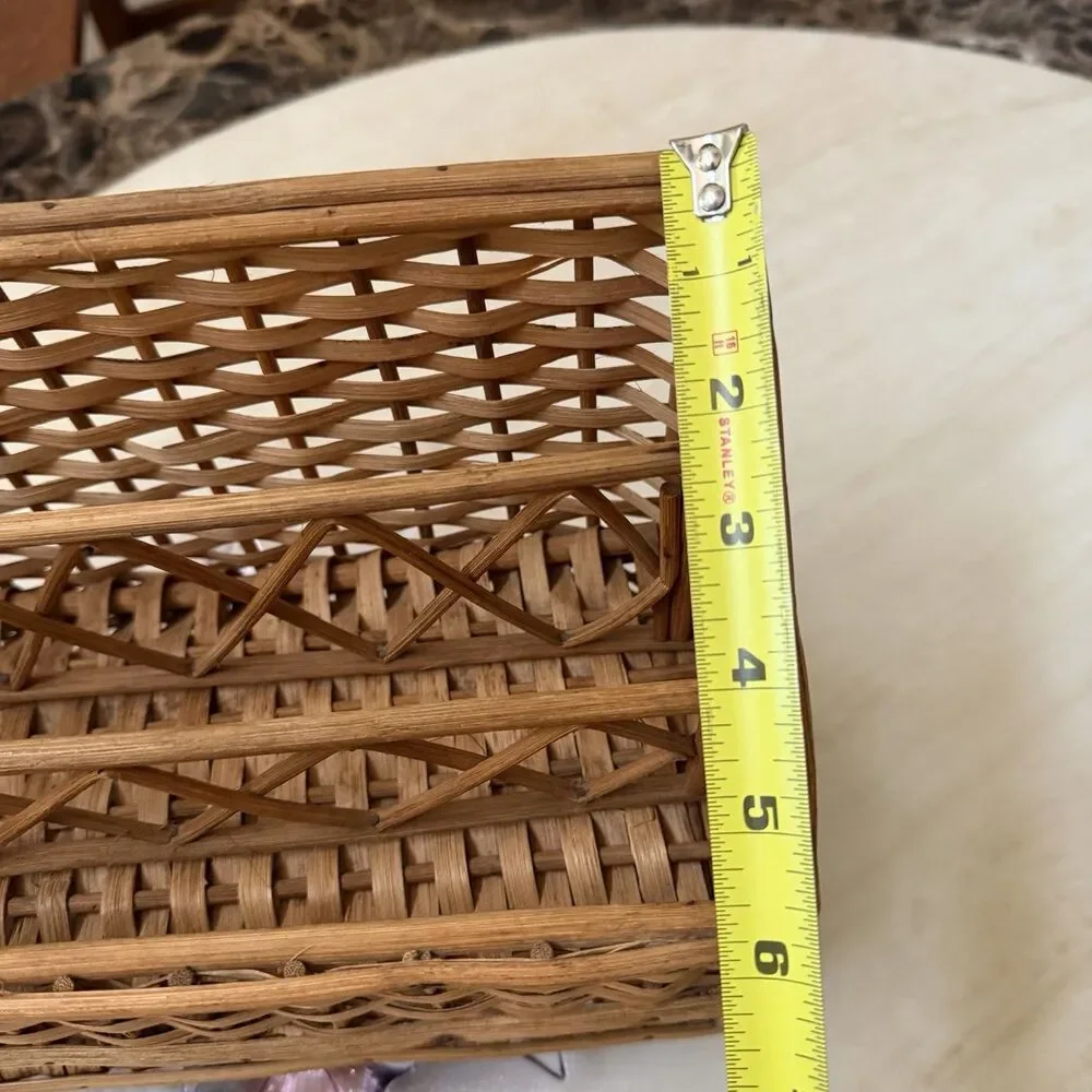 Vintage Wicker Rattan Divided Storage Basket Organizer Mail Utensil Holder 11”